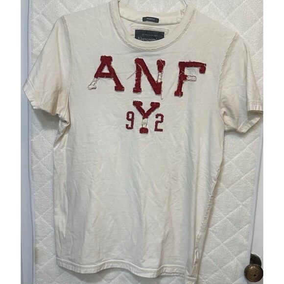 Abercrombie & Fitch Y2K 2000s Graphic Logo T-Shirt Small Muscle Fit White Red - Picture 1 of 3